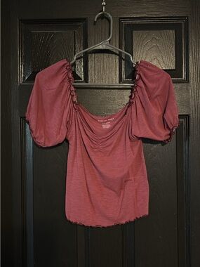 American Eagle Outfitters Dusty Rose Puff-Sleeve Scoop Top
